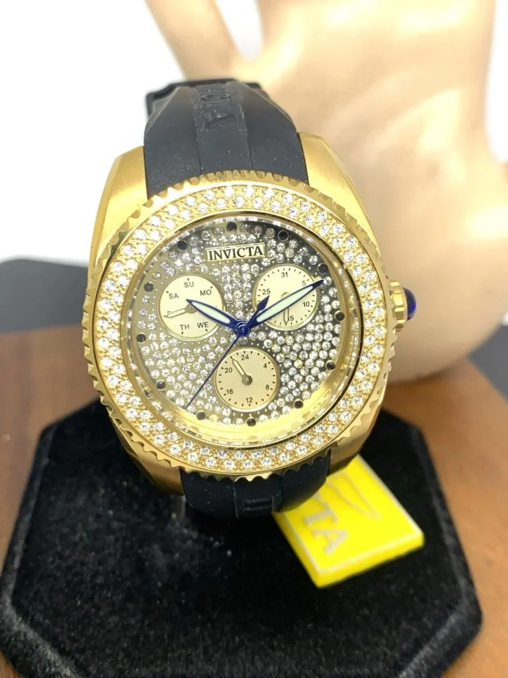 Invicta Women's Watch 28485 Angel Quartz Gold Dial Black Rubber Strap 38mm